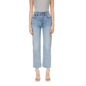Denim Forum The Arlo High Rise Straight 28L BLUE Jeans BUTTON FLY Aritzia sz 25